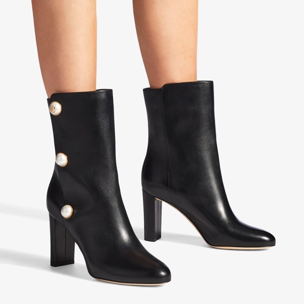 JIMMY CHOO Rina 85 Embellished Leather Ankle Boots Black IT 35.5 US 5.5 NEW